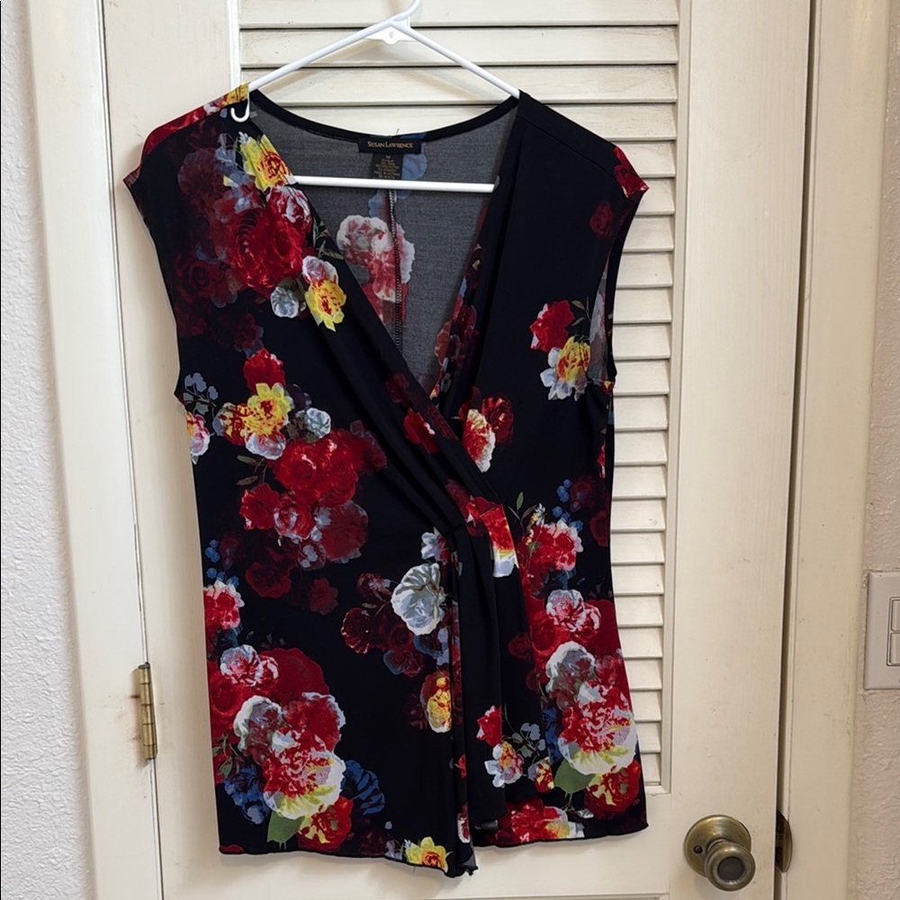 Black and Red Wrap Blouse